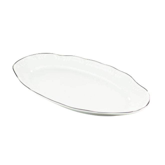 Travessa Rasa Oval 28cm Porcelana Schmidt Dec Filetado Prata