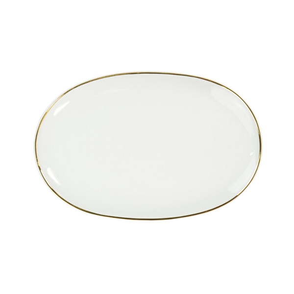 Travessa Rasa Oval Cm Porcelana Schmidt Dec Filetado Ouro