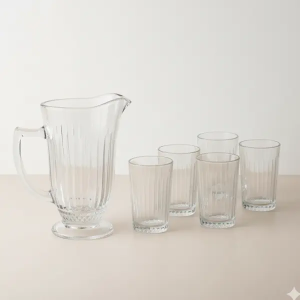 Conjunto Jarra Com 6 Copos De Vidro Diamante - Lyor