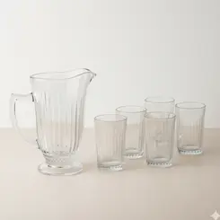 Conjunto Jarra Com 6 Copos De Vidro Diamante - Lyor