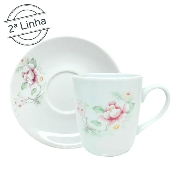 Caneca com Pires 225ml Porcelana Schmidt - Dec. R015 2ª LINHA