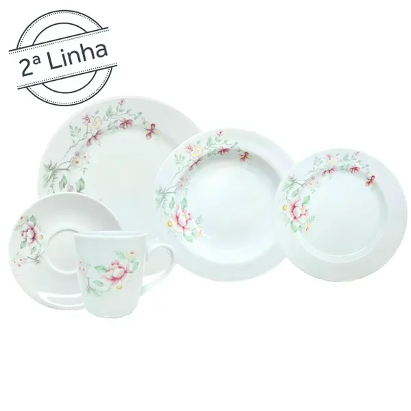 Aparelho 30 Peças Jantar e Chá Porcelana Schmidt - Dec. R015 2ª LINHA