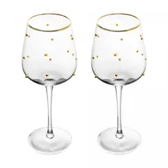 21060 CJ 2 TACAS PARA VINHO BALLS FIO DE OURO 350ML VIDRO