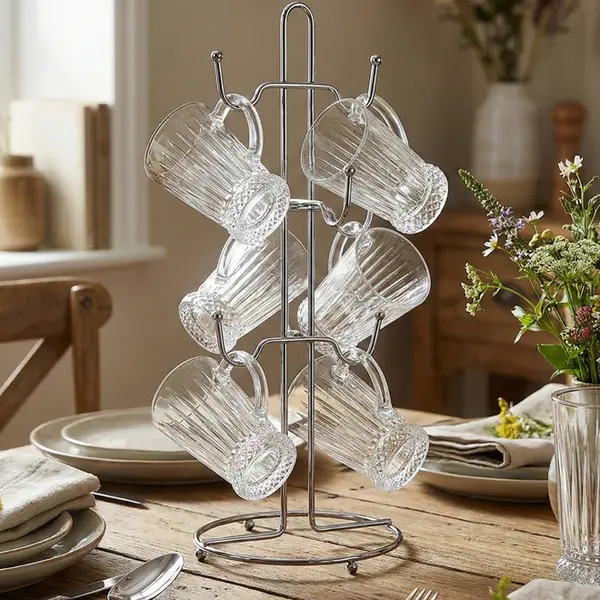 Kit 6 Taças de Cappucicino 210ml em Vidro com Suporte de Ferro