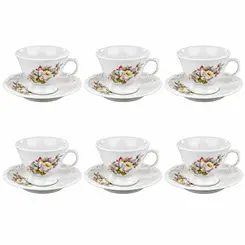Conjunto com 6 Xícaras Café com Pires Porcelana Schmidt - Dec. Eterna E351