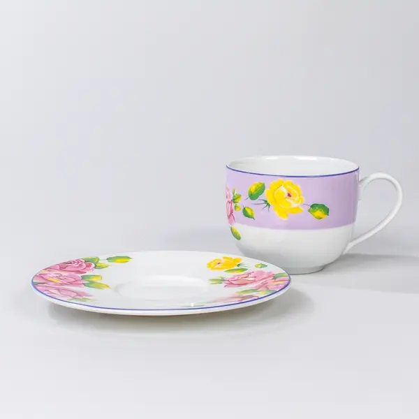 Xícara Chá com Pires 200 ml Porcelana Schmidt - Dec. Silvia