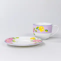 Xícara Chá com Pires 200 ml Porcelana Schmidt - Dec. Silvia