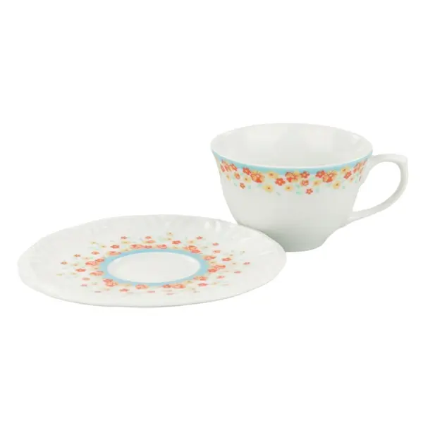 Xícara Chá Com Pires 200ml Porcelana Schmidt - Dec. Valentina