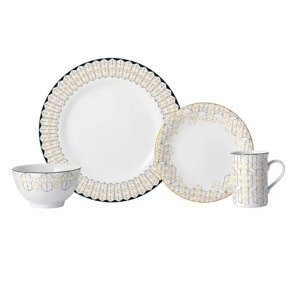 Aparelho com Bowl e Caneca 16 Peças Porcelana Schmidt - Dec. Araucária 2396