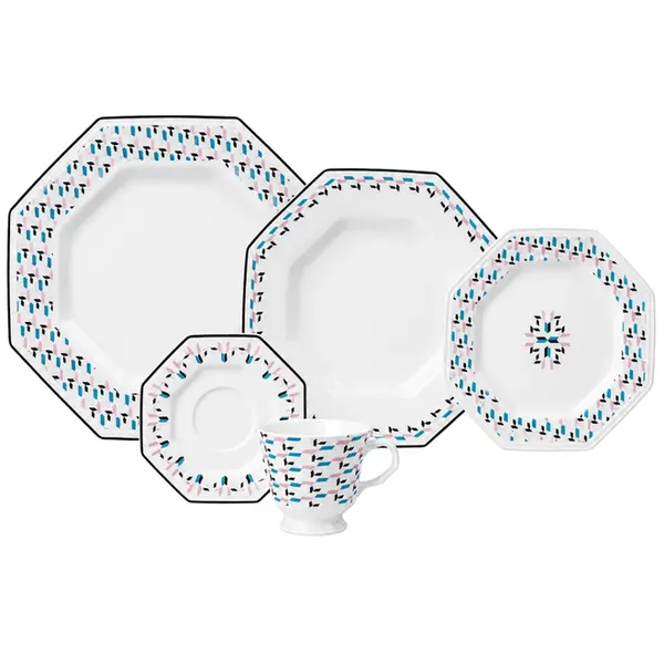 Aparelho Jantar e Chá 30 Peças Porcelana Schmidt - Dec. Mantiqueira 2397