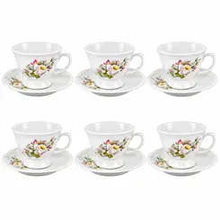 Conjunto com 6 Xícaras Chá com Pires Porcelana Schmidt - Dec. Eterna E351