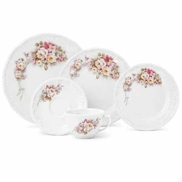Aparelho Jantar e Chá Sem Pé 30 Peças Porcelana Schmidt - Dec. Eterna E351