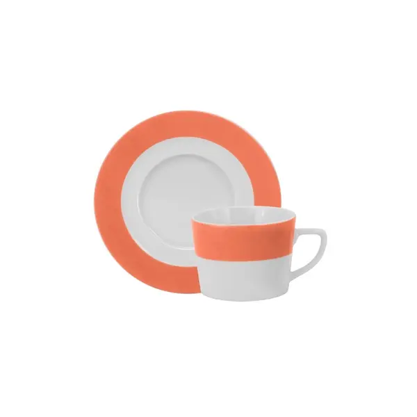 Xícara Chá com Pires 200 ml Porcelana Schmidt - Dec. Matte Coral