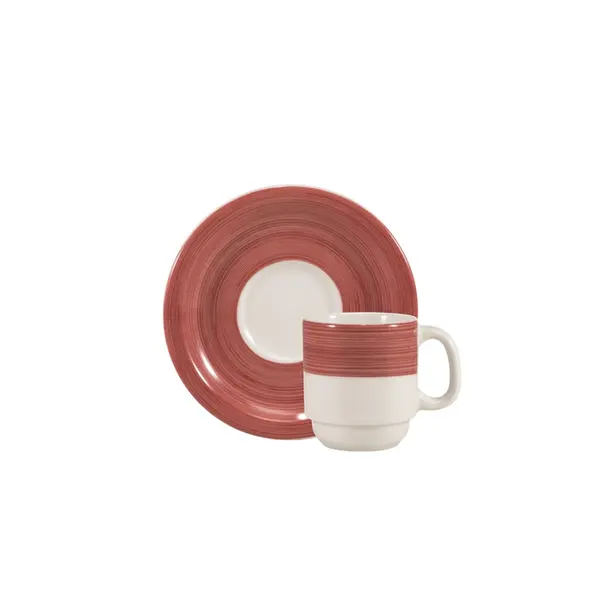 Xícara para Café com Pires 70ml Porcelana Schmidt - Dec. Cilíndrica Pintura à  Mão Vermelho