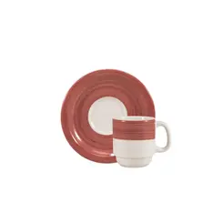 Xícara para Café com Pires 70ml Porcelana Schmidt - Dec. Cilíndrica Pintura à  Mão Vermelho