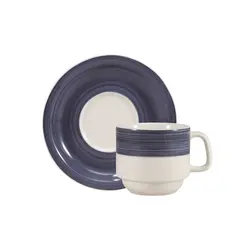 Xícara Chá com Pires 200 ml Porcelana Schmidt - Dec. Cilídrica Pintura à  Mão Azul