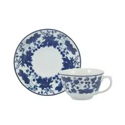 Xícara Chá com Pires Porcelana Schmidt - Dec. Folhagem 2354