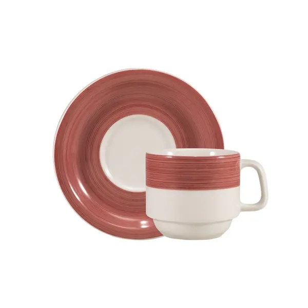 Xícara Chá com Pires 200 ml Porcelana Schmidt - Dec. Cilíndrica Pintura à  Mão Vermelho