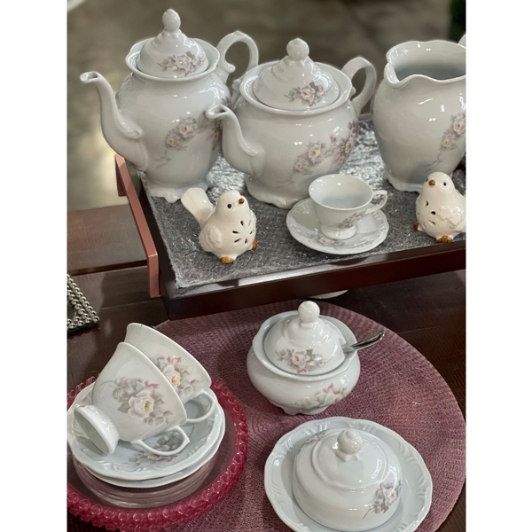 Aparelho de Chá e Café Porcelana Schmidt 53 peças - Dec. Eterna E351 -  SCHMIDT