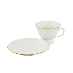 Xícara Café com Pires Porcelana Schmidt - Dec. Filetado Ouro Pomerode 0010
