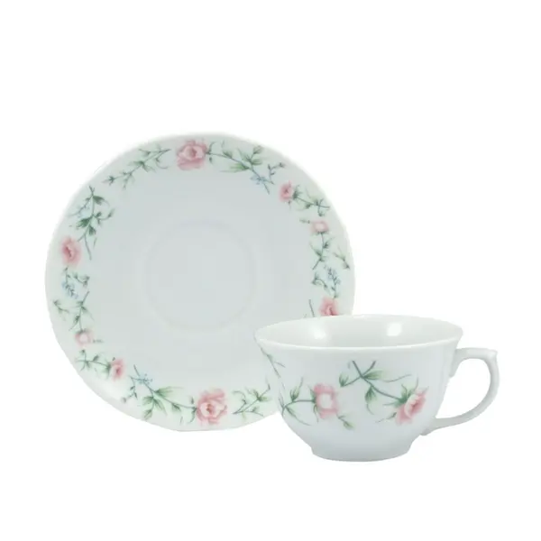 Xícara Chá com Pires Porcelana Porcelana Schmidt - Dec. Tereza 2347