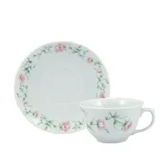 Xícara Chá com Pires Porcelana Porcelana Schmidt - Dec. Tereza 2347