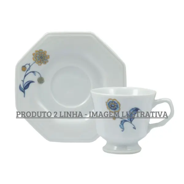 Xícara Chá com Pires 200ml Porcelana Real by Schmidt - Dec. Âmbar 2º LINHA