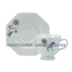 Xícara Chá com Pires 200ml Porcelana Real by Schmidt - Dec. Âmbar 2º LINHA