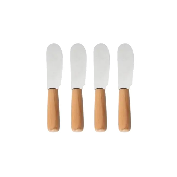 Conjunto com 4 Espátulas de Aço Inox com Cabo de Madeira