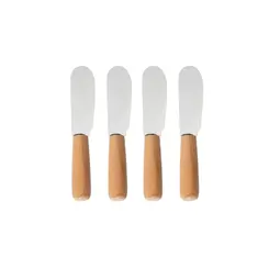 Conjunto com 4 Espátulas de Aço Inox com Cabo de Madeira