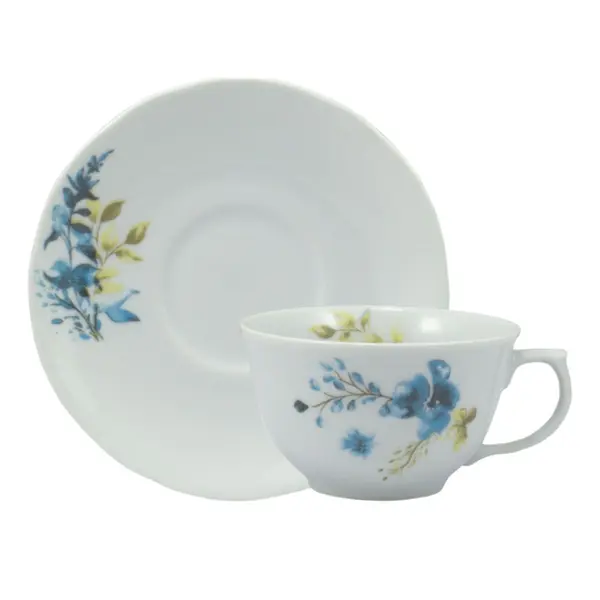 Xícara Chá com Pires 200ml Porcelana Schmidt - Dec. Acqua Blue