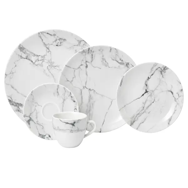 Aparelho Jantar e Chá 20 Peças Porcelana Schmidt - Dec. Mármore Cinza 2343