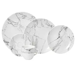 Aparelho Jantar e Chá 20 Peças Porcelana Schmidt - Dec. Mármore Cinza 2343