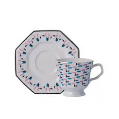 Xícara Chá com Pires Porcelana Schmidt - Dec. Mantiqueira 2397