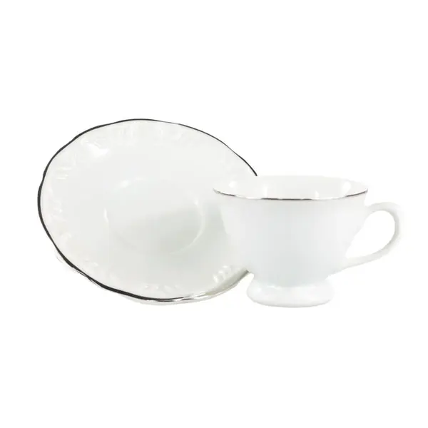 Xícara Chá com Pires Porcelana Schmidt - Dec. Filetado Prata Pomerode 0012