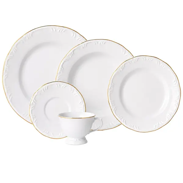 Aparelho Jantar e Chá 20 Peças Porcelana Schmidt - Dec. Filetado Ouro Itamaraty 0010