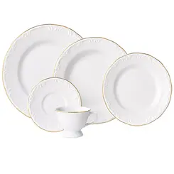 Aparelho Jantar e Chá 20 Peças Porcelana Schmidt - Dec. Filetado Ouro Itamaraty 0010