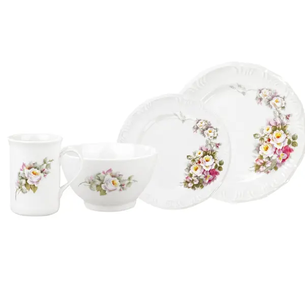 Aparelho com Bowl e Caneca 16 Peças Porcelana Schmidt - Dec. Eterna E351