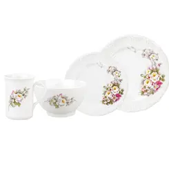 Aparelho com Bowl e Caneca 16 Peças Porcelana Schmidt - Dec. Eterna E351