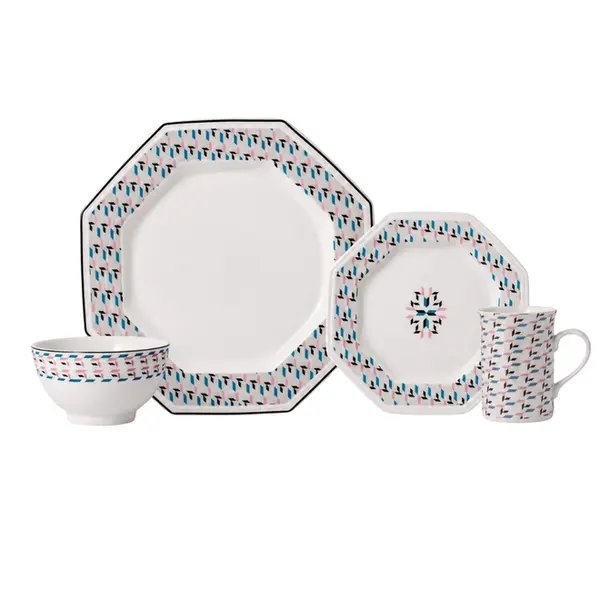 Aparelho com Bowl e Caneca 16 Peças Porcelana Schmidt - Dec. Mantiqueira 2397