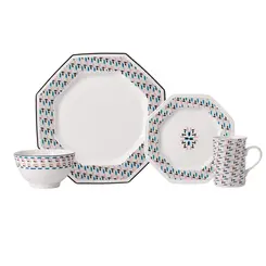 Aparelho com Bowl e Caneca 16 Peças Porcelana Schmidt - Dec. Mantiqueira 2397
