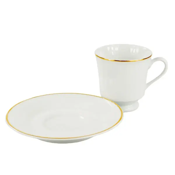 Xícara Chá com Pires Porcelana Schmidt - Dec. Filetado Ouro Itamaraty 0010
