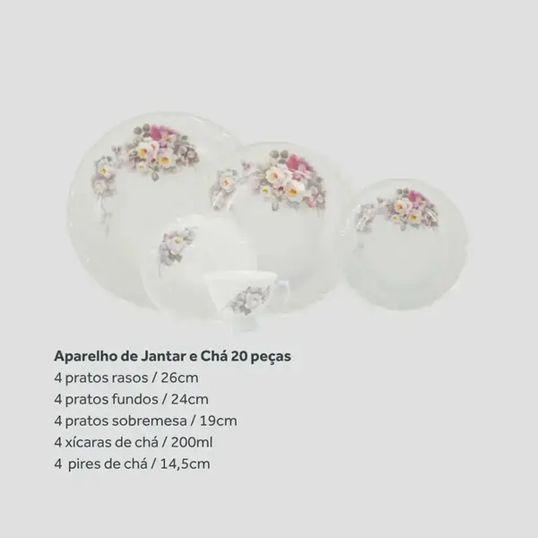 Aparelho Jantar e Chá 20 Peças Porcelana Schmidt - Dec. Eterna E351