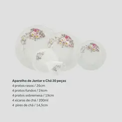 Aparelho Jantar e Chá 20 Peças Porcelana Schmidt - Dec. Eterna E351