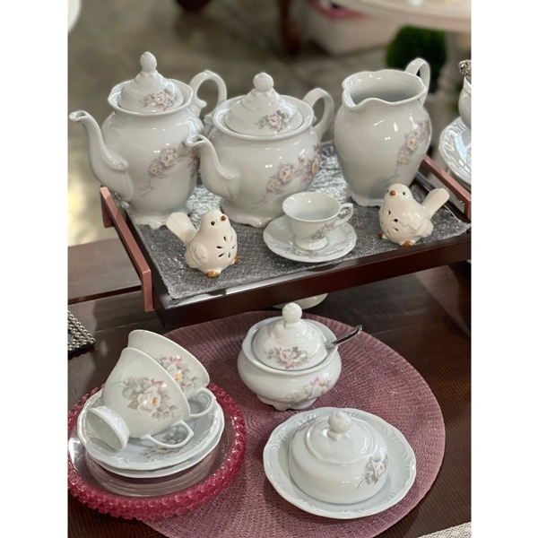 Aparelho de Chá e Café Porcelana Schmidt 53 peças - Dec. Eterna