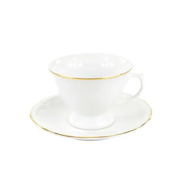 Xícara Chá com Pires Porcelana Schmidt - Dec. Filetado Ouro Pomerode 0010