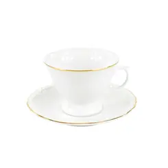 Xícara Chá com Pires 200ml Porcelana Schmidt - Dec. Filetado Ouro Pomerode 0010
