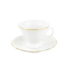 Xícara Chá com Pires Porcelana Schmidt - Dec. Filetado Ouro Pomerode 0010