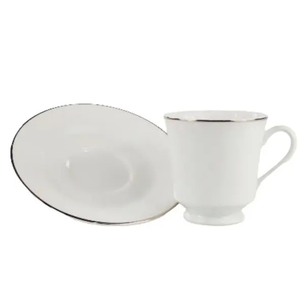 Xícara Chá com Pires Porcelana Schmidt - Dec. Filetado Prata Itamaraty 0012