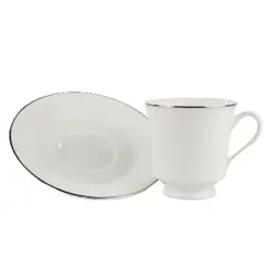 Xícara Chá com Pires 200ml Porcelana Schmidt - Dec. Filetado Prata Itamaraty 0012